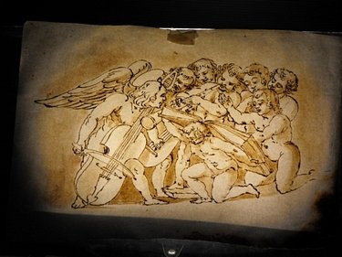 MASO FINIGUERRA (after of): Maso Finiguerra (Florence, 1426 – 1464)after of, "Cherubs musicians" ink and watercolor on paper. Mis:289x212 mm (11.4"x8.3")