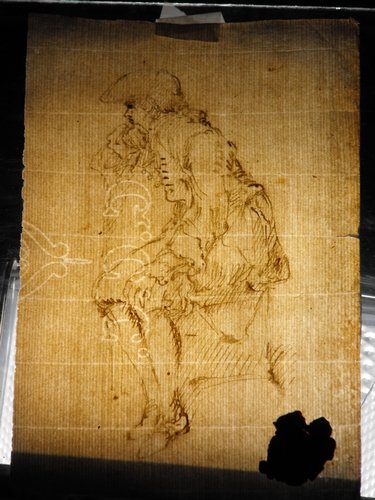 VENETIAN SCHOOL OF 18th.C.: Venetian school of 18th. century, "figure of noble",brown ink on cream laid paper.Presents a sealing wax (old collection?) Mis: 128x206 mm. (5"x8.1")