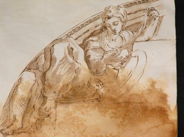 Italian school: Italian school, "Study of seated woman" ink and watercolor on paper. Mis:214x202 mm.(8.4"x8")
