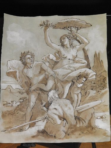 ITALIAN SCHOOL OF 18th. century: Italian school of 18th. century, watercolor and pen and brown ink on blue laid paper. mis:252x204 mm. (9.92"x8.03")