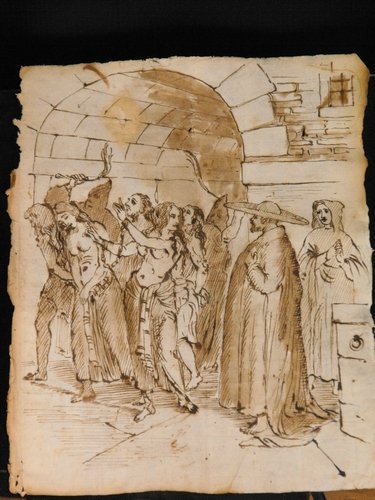 ITALIAN SCHOOL OF 17th. century: Italian school of 17th. century, "Process Inquisitorial", brown ink and watercolor on cream laid paper,Mis:273x210 mm. (10.74"x8.26")
