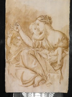 EMILIAN SCHOOL OF 18th. C.: Emilian school of 18th. century, "ALLEGORY OF CHARITY", ink and watercolor on paper. Size: 200x293 mm. (7.87"x11.53")