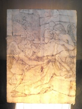 Roman school of 17th. C.: Roman school of 17th. century, "St. Thomas Aquinas",ink on paper. Size: 196x270 mm. (7.71"x10.62")