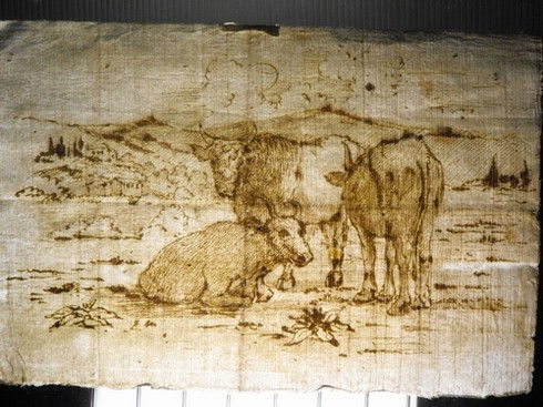 DUTCH SCHOOL OF 17th. C.: Duch school of 17th. century, "cows grazing",brown ink on laid paper. Size: 269x176 mm. (10.59"x6.92")