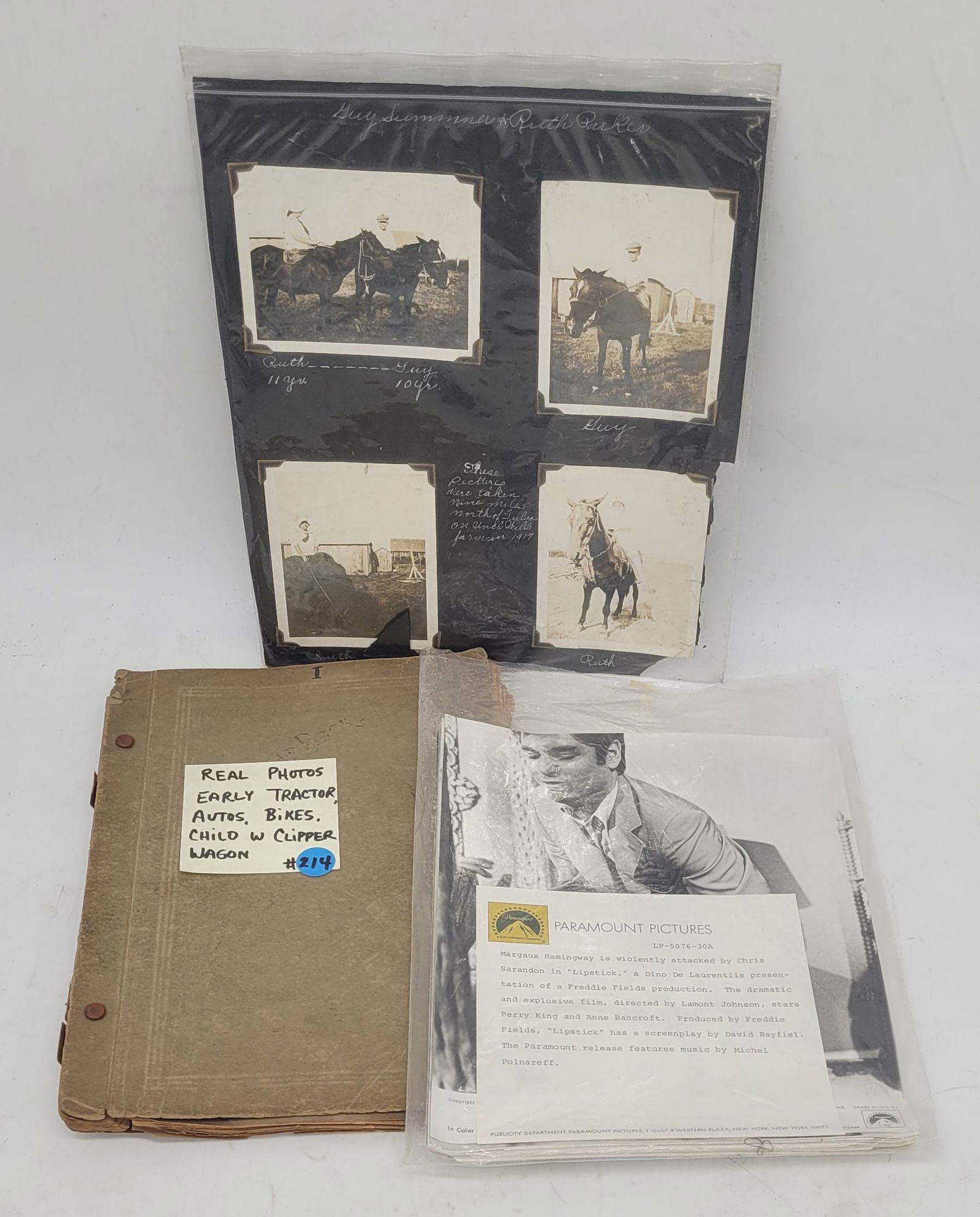 Loose Album Pages w Snapshots - Paramount Pictures Cars Horses Nakey Babies1917 Tulsa Farm Paper (1 of 17)