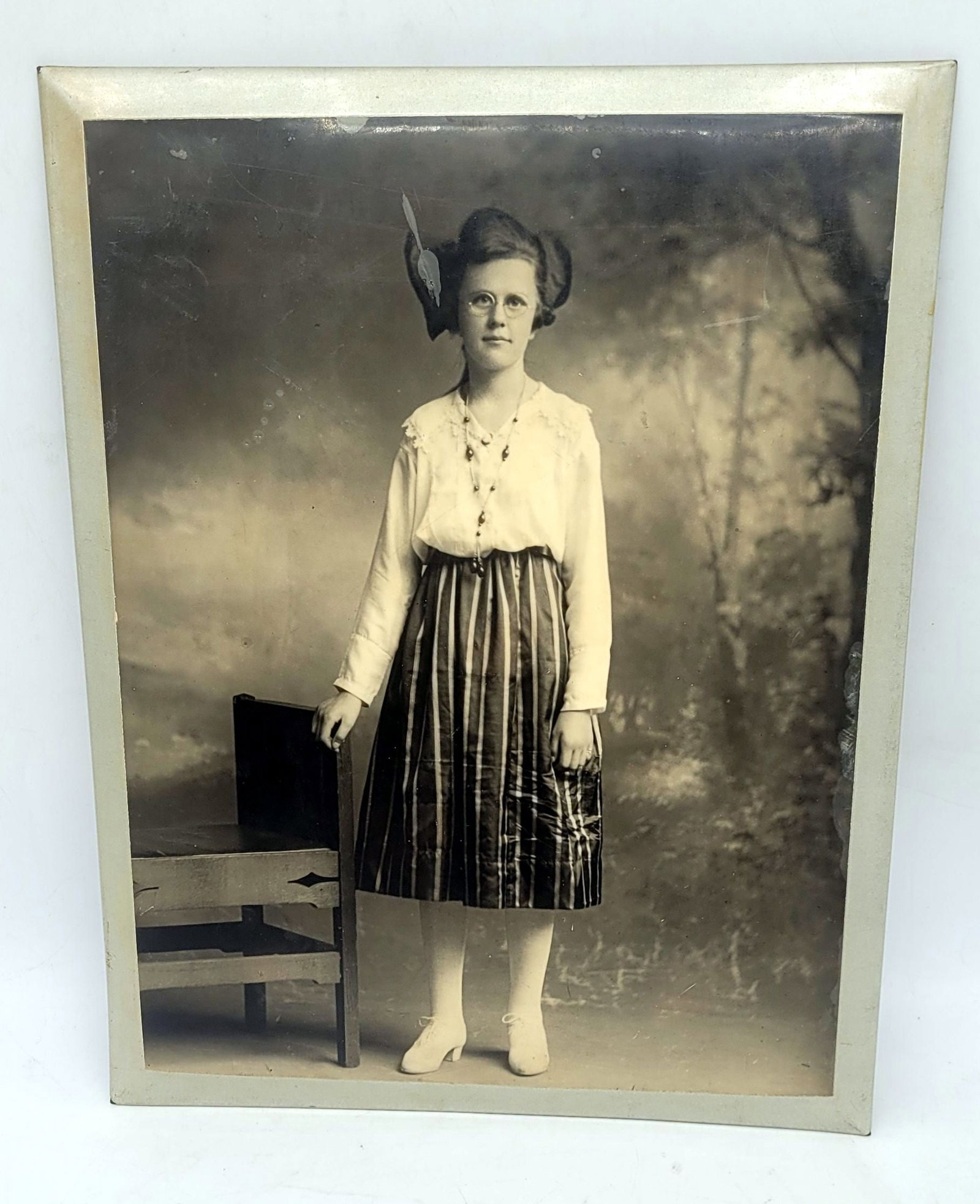 Large Portrait Photo of Woman on Metal Frame: 15" by 11.75"