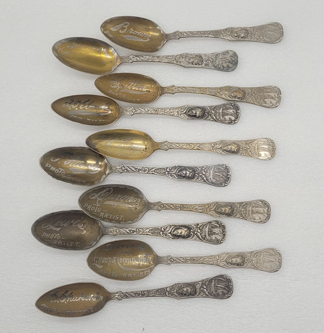 Columbian Exposition Photo Artist Spoon Set Made by US Sterling Co.: Columbian Exposition Photo Artist Spoon Set Made by US Sterling Co. - 5.75" long