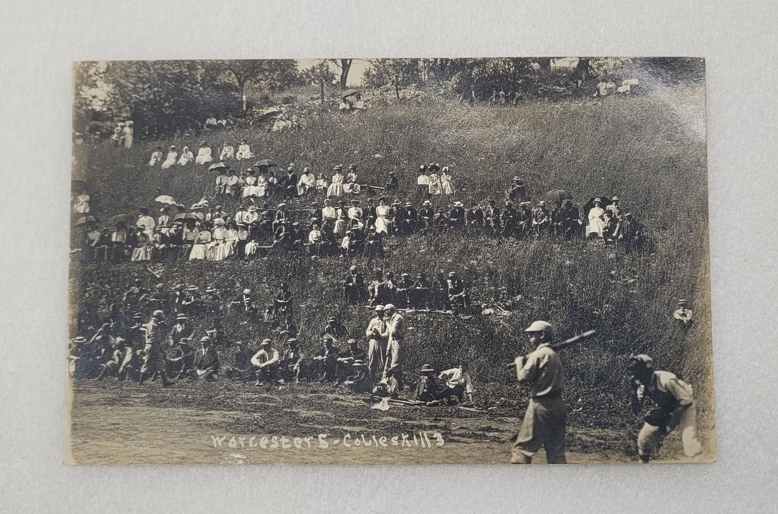 RPPC 1909 Baseball Game Worcester 5 - Cobleskill 3 & Patrons On Hill: RPPC 1909 Baseball Game Worcester 5 - Cobleskill 3 & Patrons On Hill - 3 3/8" by 5 5/8"