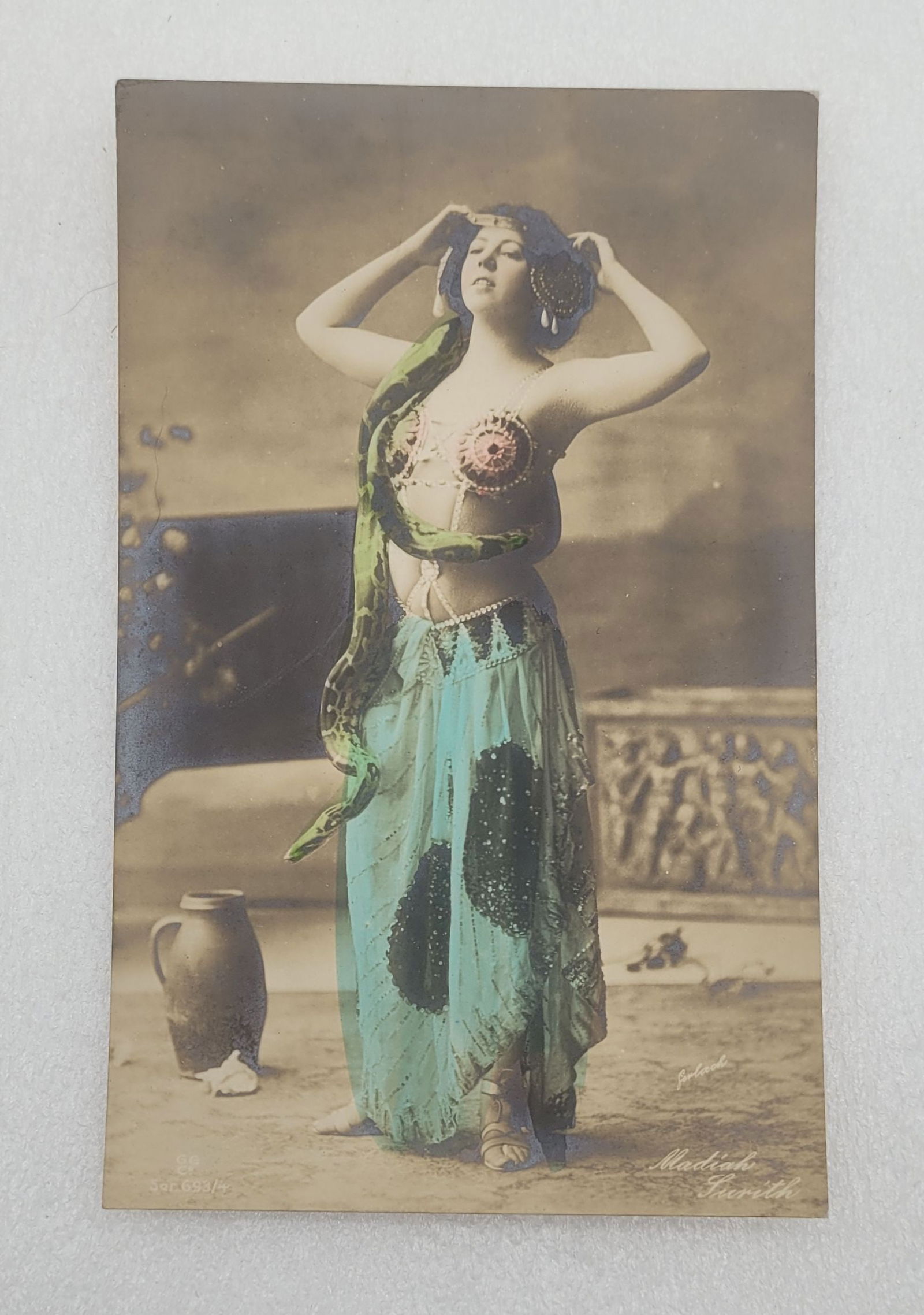 RPPC Gerlach Madiah Surith Hand Tinted Belly Dancer w Snake: RPPC Gerlach Madiah Surith Hand Tinted Belly Dancer w Snake - 3.25" by 5.25".