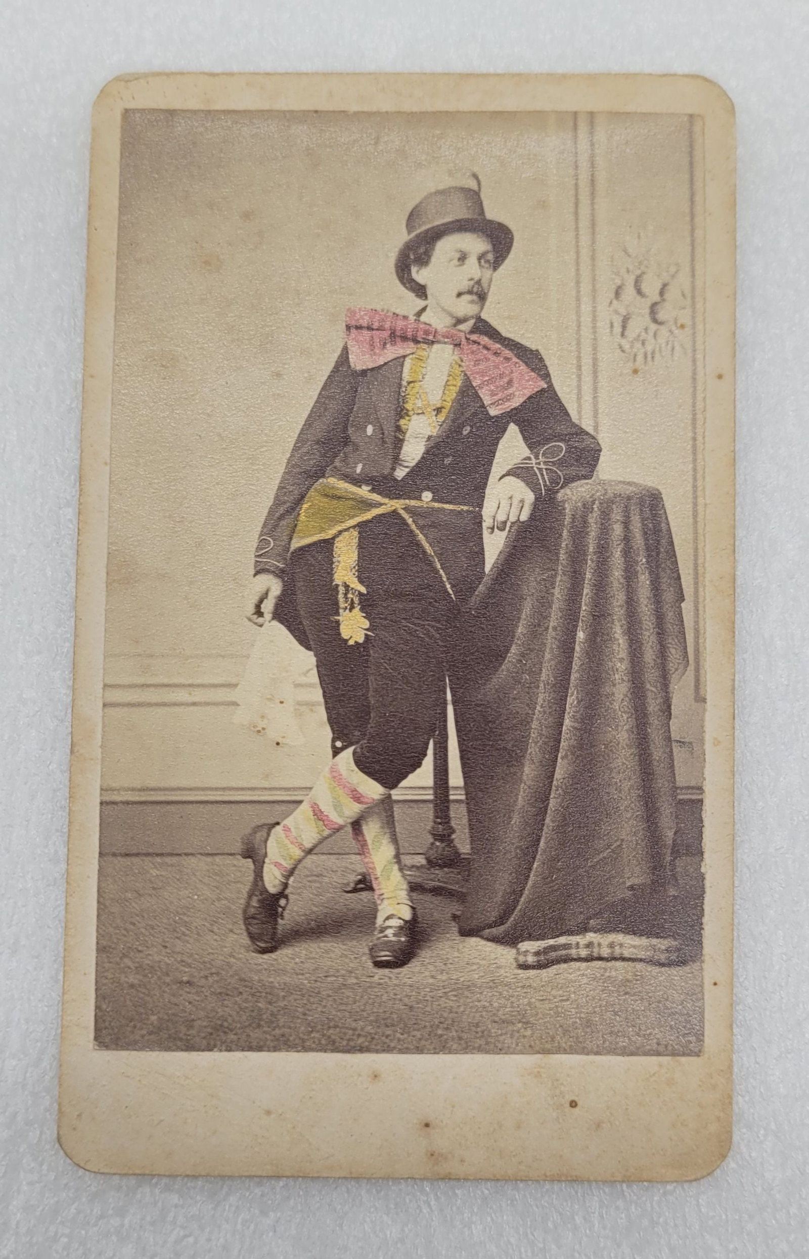CDV of Performer w/ Colored Embellishments To Outfit: CDV of Performer w/ Colored Embellishments To Outfit - 2.5" by 4.25"