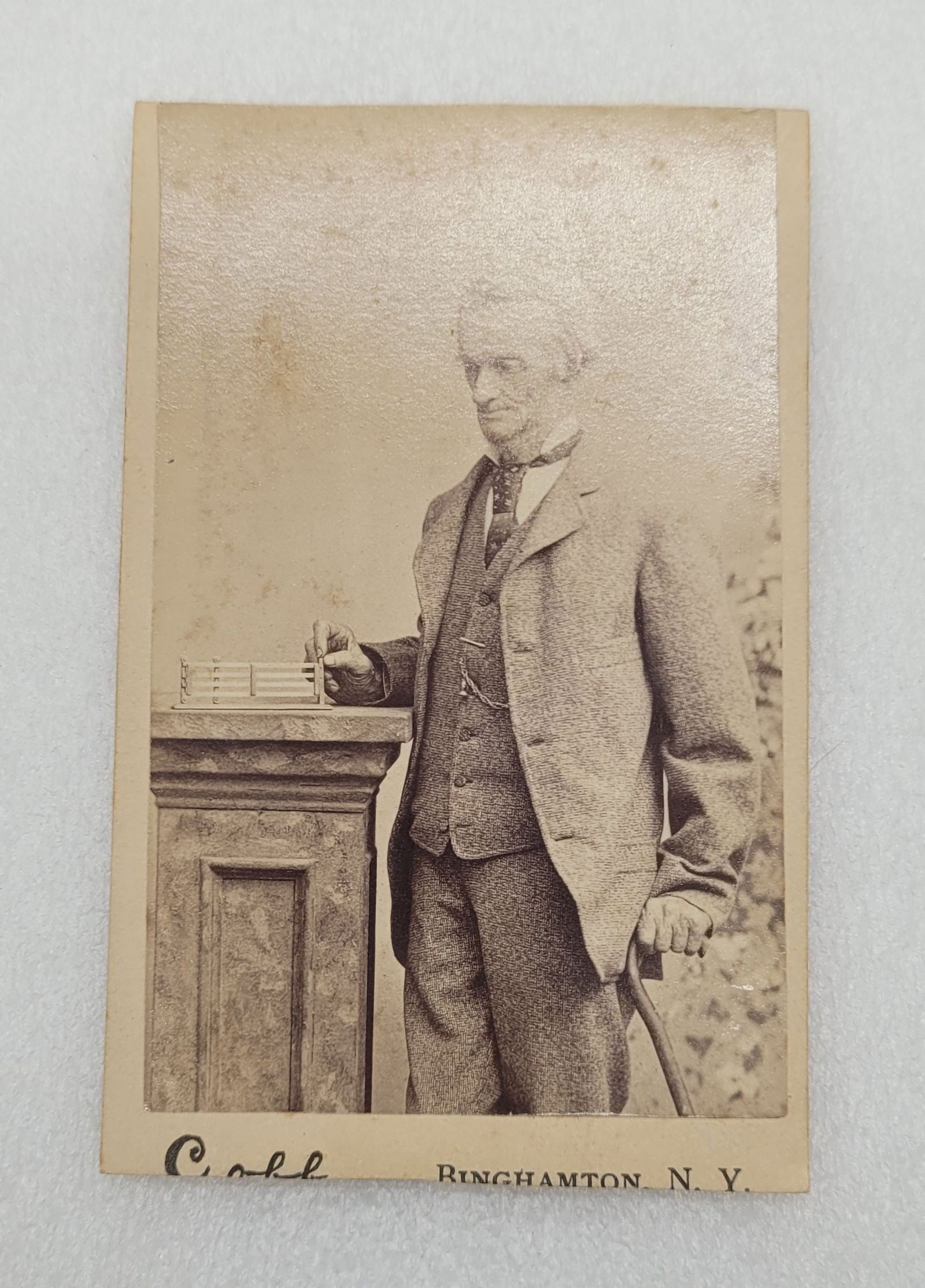 CDV of Older Gentleman w Cane Salesman Sample FarmGate On Back (1 of 5)