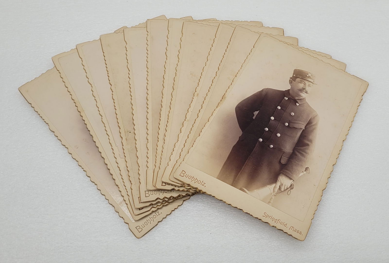 Cabinet Cards of Firemen In Uniform (11) Buckholz Springfield MA Gold Edges (1 of 9)