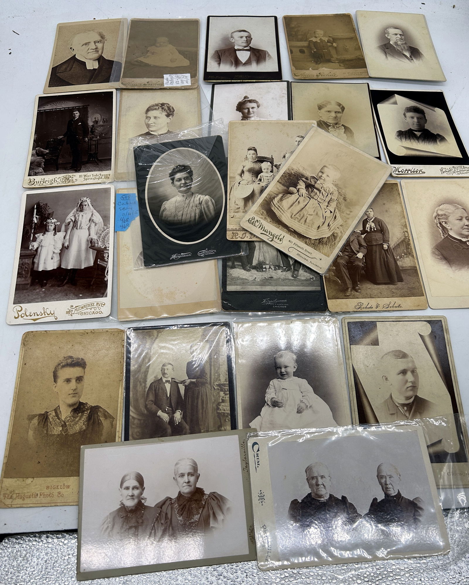 Cabinet Cards (24) Illinois Georgia Augusta Bigelow 1891 Portrait of Woman: Cabinet Cards (24) Illinois, Georgia, Augusta Bigelow 1891 Portrait of Woman - 4.25" by 6.5"