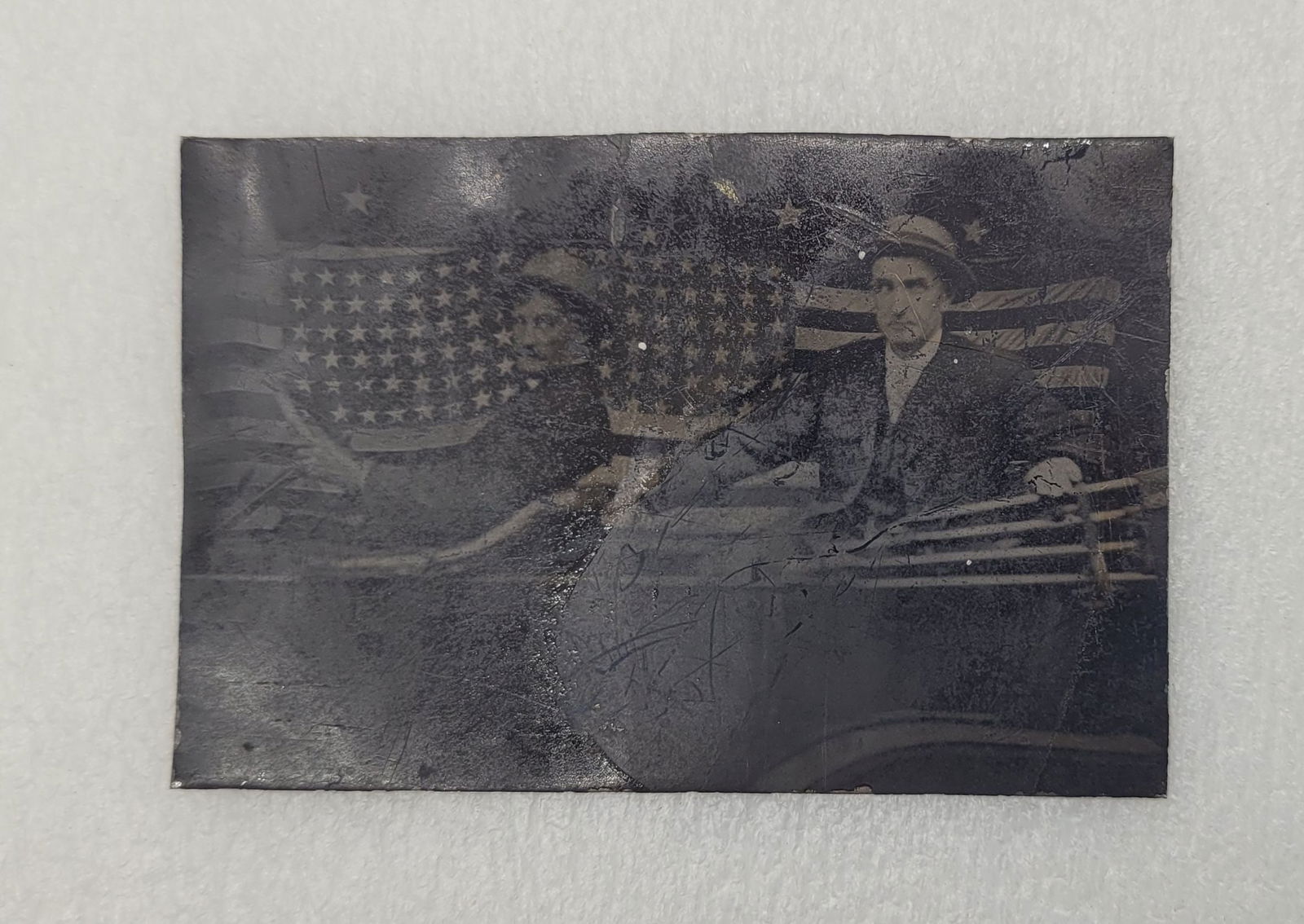 Tintype of 2 Men In Vehicle w 48 Star Flags In Background (1 of 5)