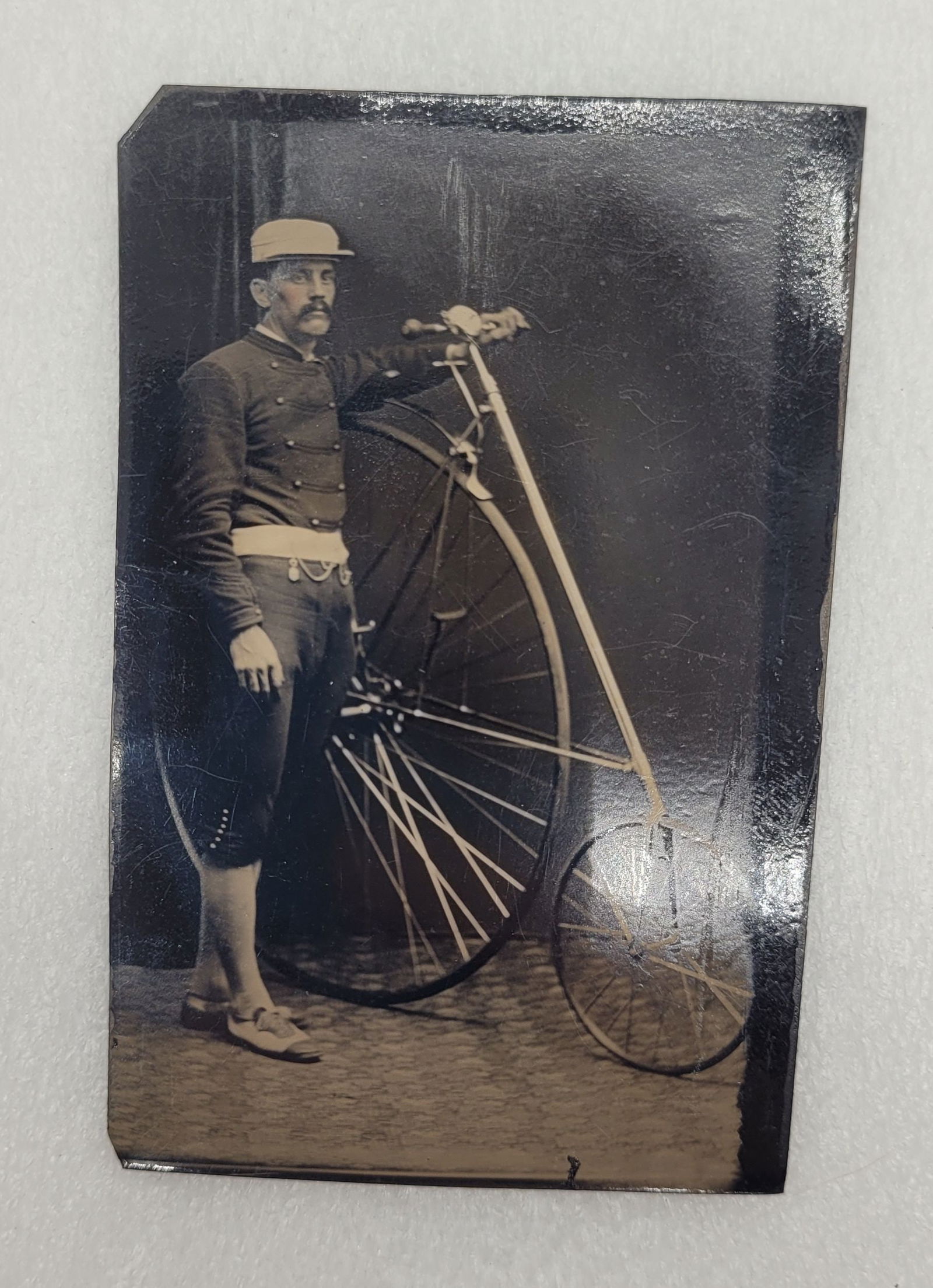 Tintype of Man w Penny Farthing or High Wheel Bicycle (1 of 4)