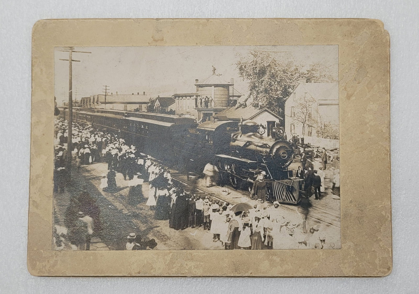 Photo on Board Pres. McKinley's Funeral Train Passing Thru Sunbury PA 1901: Photo on Board Pres. McKinley's Funeral Train Passing Thru Sunbury, PA 1901 - 5" by 7".