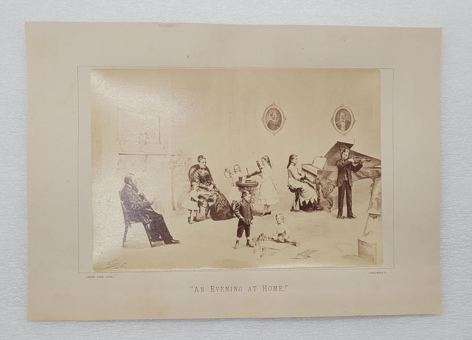 An Evening At Home Family w Children Life Depiction Leon Van Loo Photo On Rigid Paper: An Evening At Home Family w Children Life Depiction Leon Van Loo Photo On Rigid Paper - 8.5" by 6".