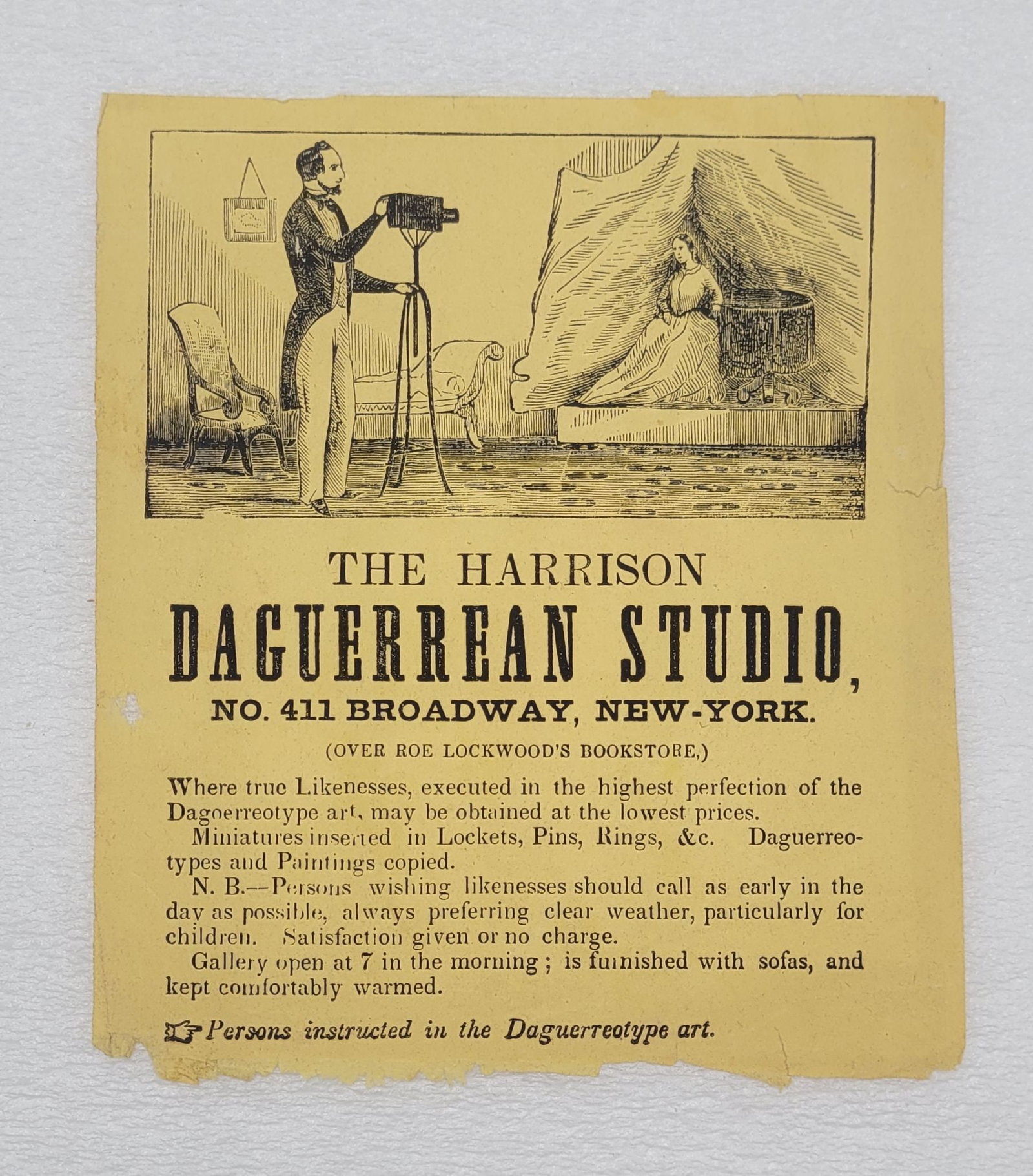The Harrison Daguerrean Studio Broad Side Advertising Flyer: The Harrison Daguerrean Studio Broad Side Advertising Flyer - 5.5" by 5".