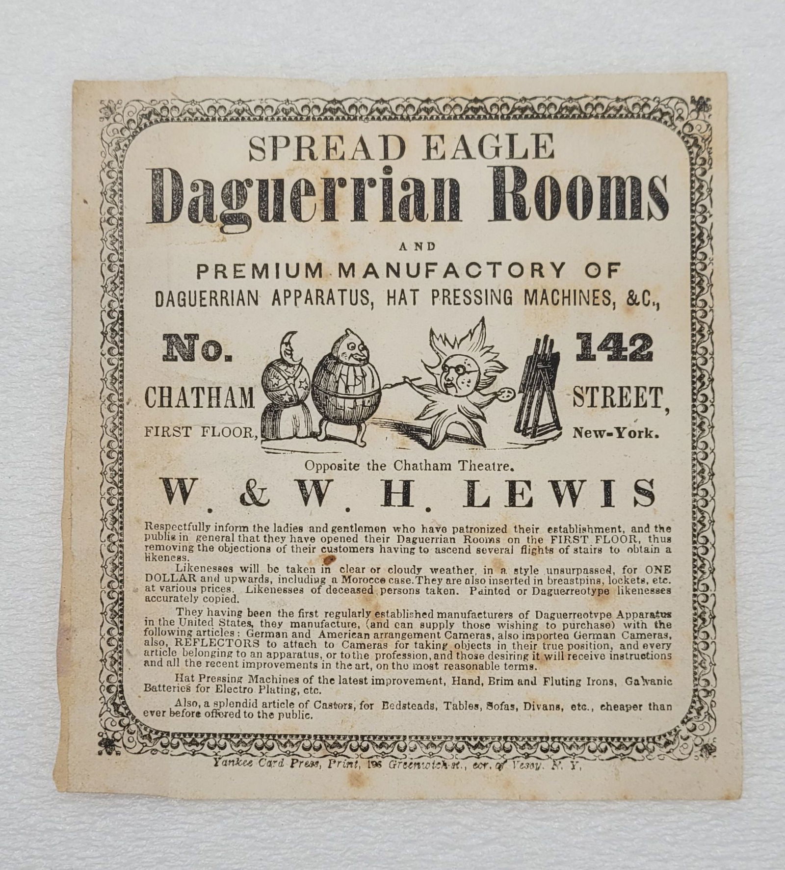 Spread Eagle Daguerrian Rooms Studio Broad Side Advertising Flyer W. & W. H. Lewis (1 of 6)