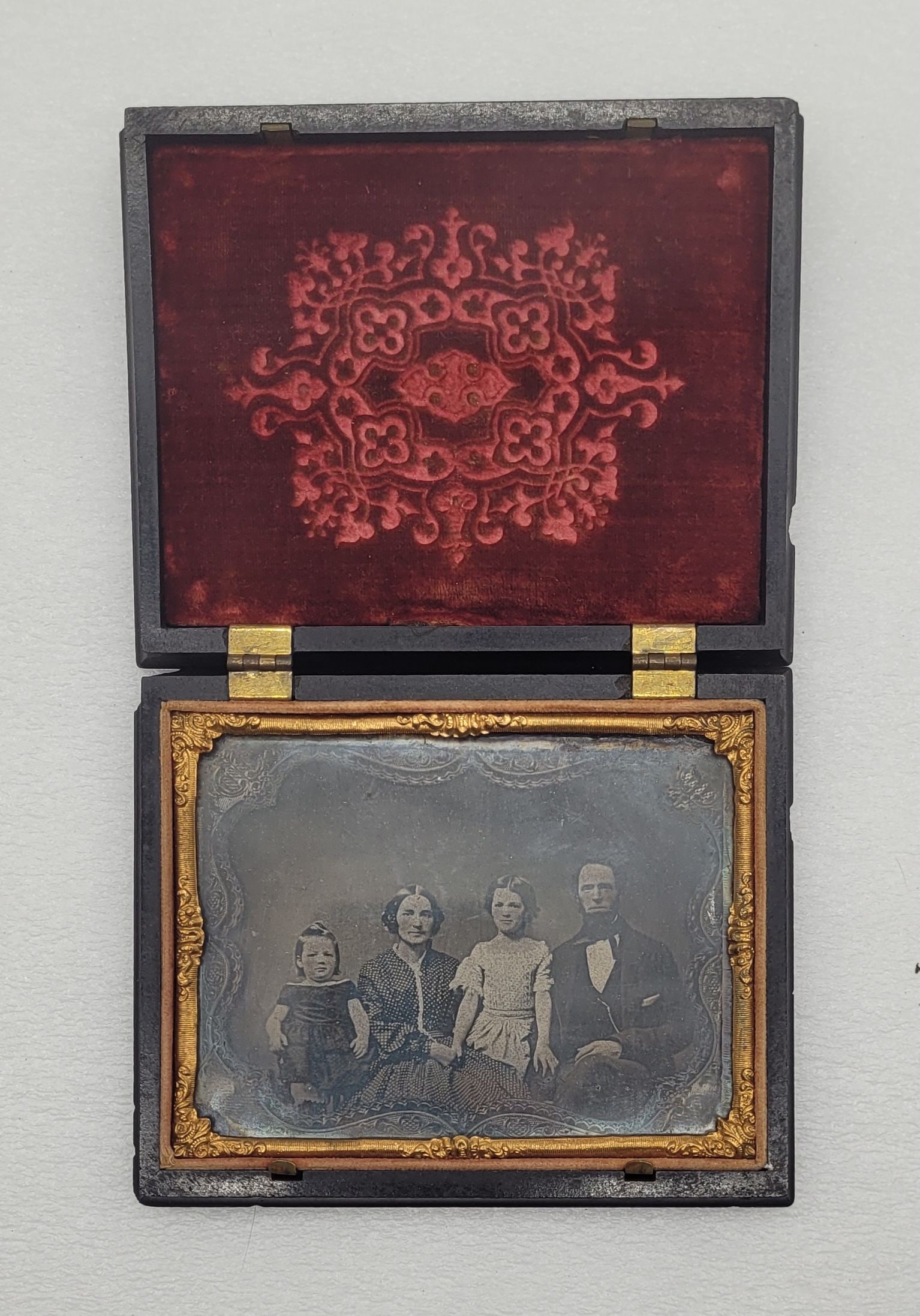 Ambrotype Cased Image of Family w 2 Children Beautiful Thermoplastic Case w Woman on Horse & Dog (1 of 7)