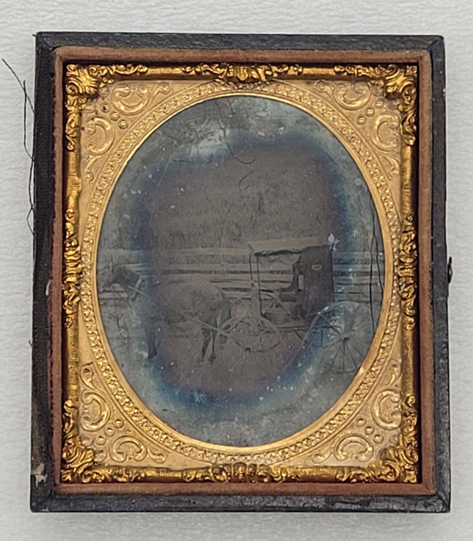 Ambrotype Half Cased Image of Horse and Carriage: Ambrotype Half Cased Image of Horse and Carriage - 3" by 3.75".