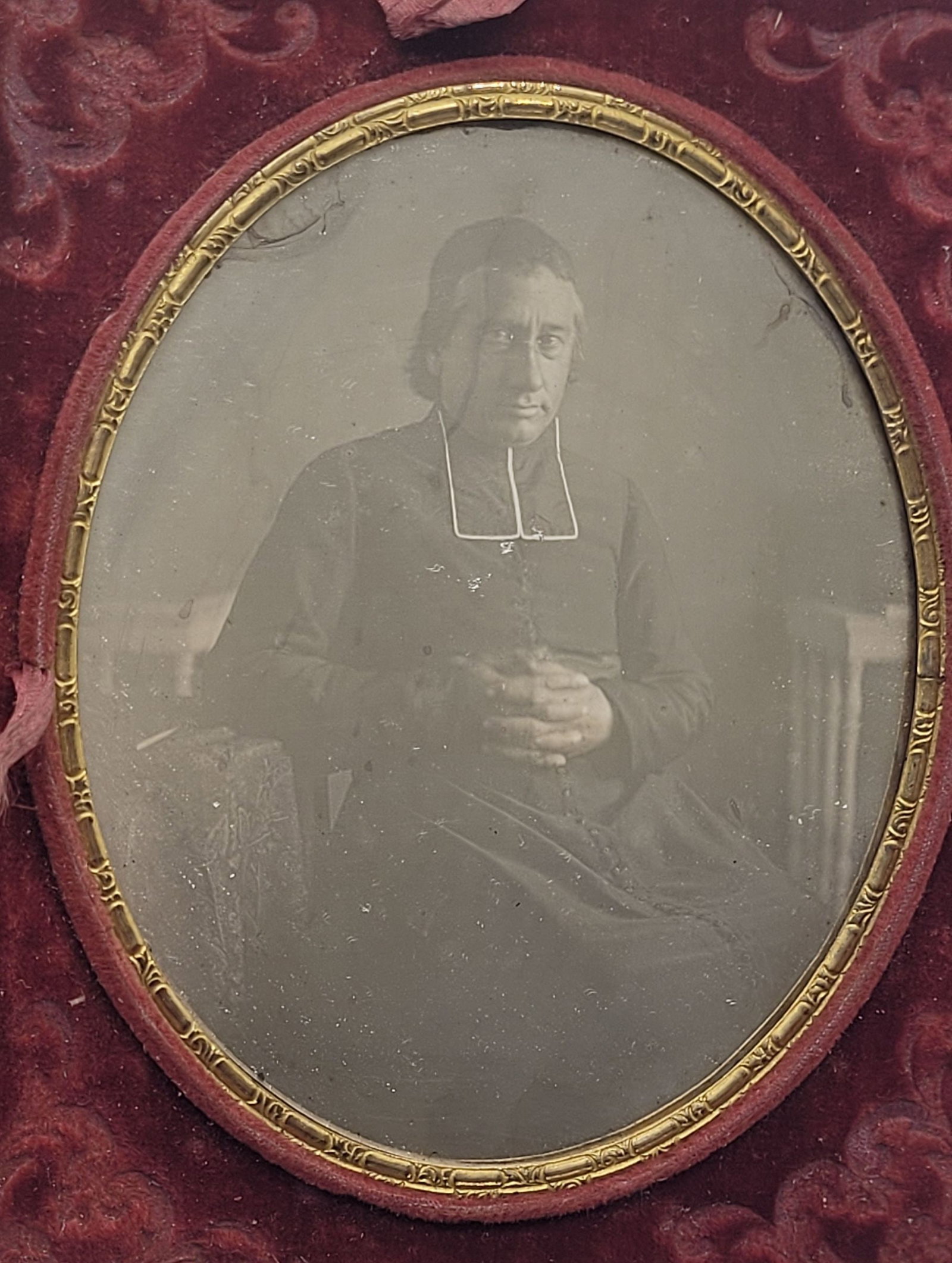 Daguerreotype of Clergyman Religious In Full Case Oval Mat: Daguerreotype of Clergyman, Religious In Full Case Oval Mat - 5" by 4"