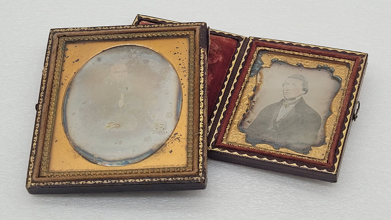 Daguerreotype Half Cased Bearded Man & Full Cased Image Of Man: Daguerreotype Half Cased Bearded Man & Full Cased Image Of Man - 3.5" by 3.25" half cased and 3" by 2.5" full cased.