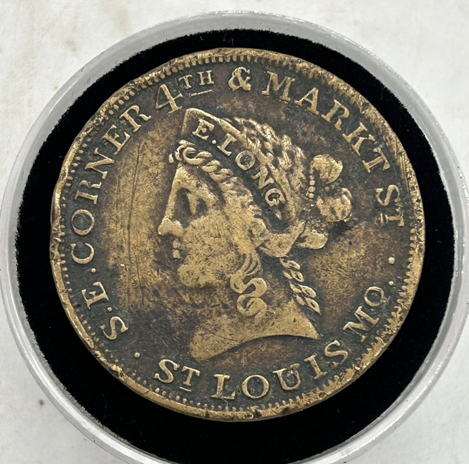 Daguerreotype Token Advertising - E. Long's Daguerrian Gallery St. Louis MO: Daguerreotype Token Advertising - E. Long's Daguerrian Gallery St. Louis MO - Approximately 1" across, some are just over 1".