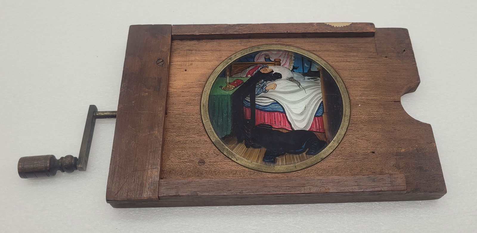 Antique Mechanical Magic Lantern Slide Rotating Mouse & Snoring Man (1 of 9)