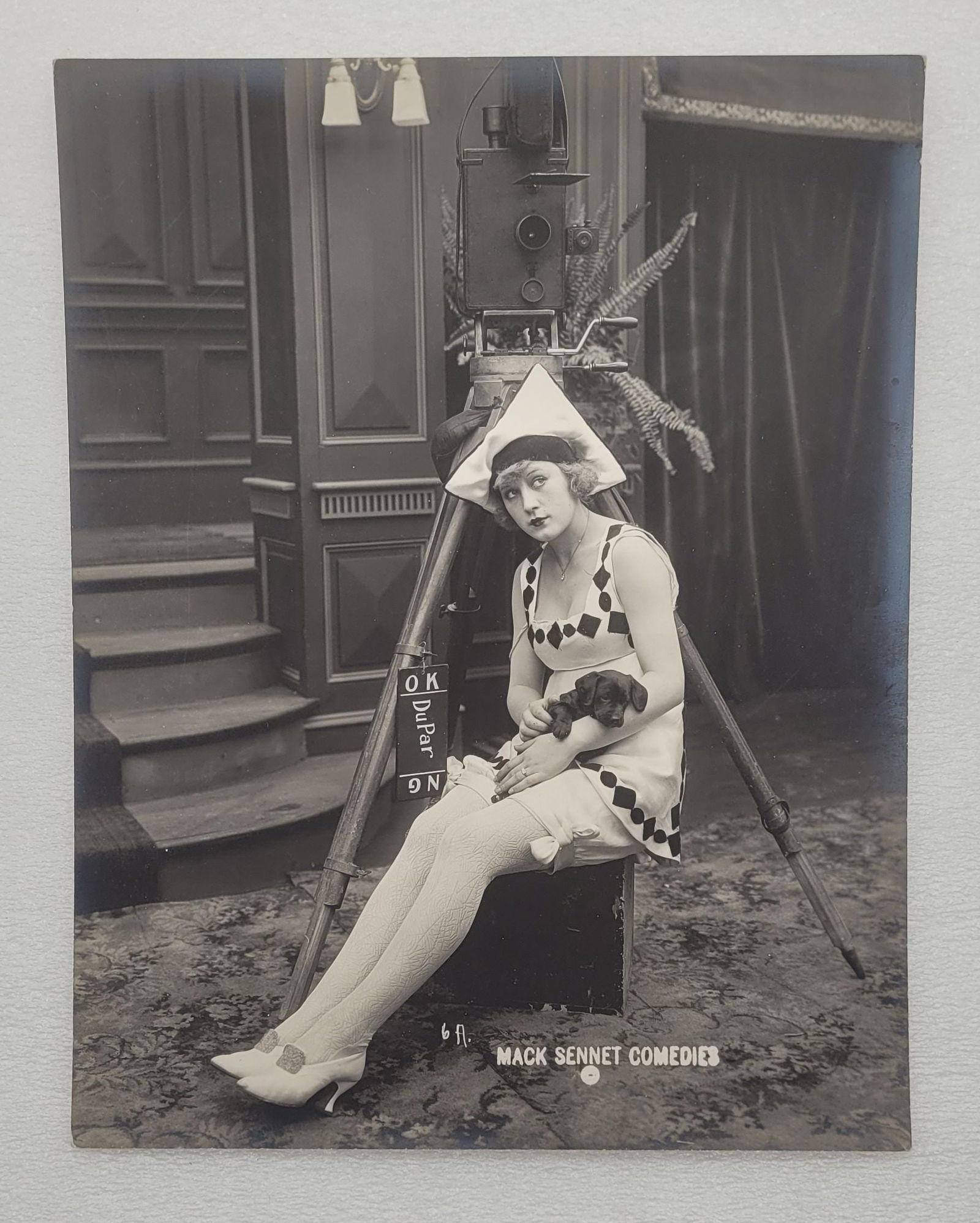 Marvel Rea w Puppy Studio Photograph Mack Sennet Comedies w Tripod Camera In Background (1 of 6)