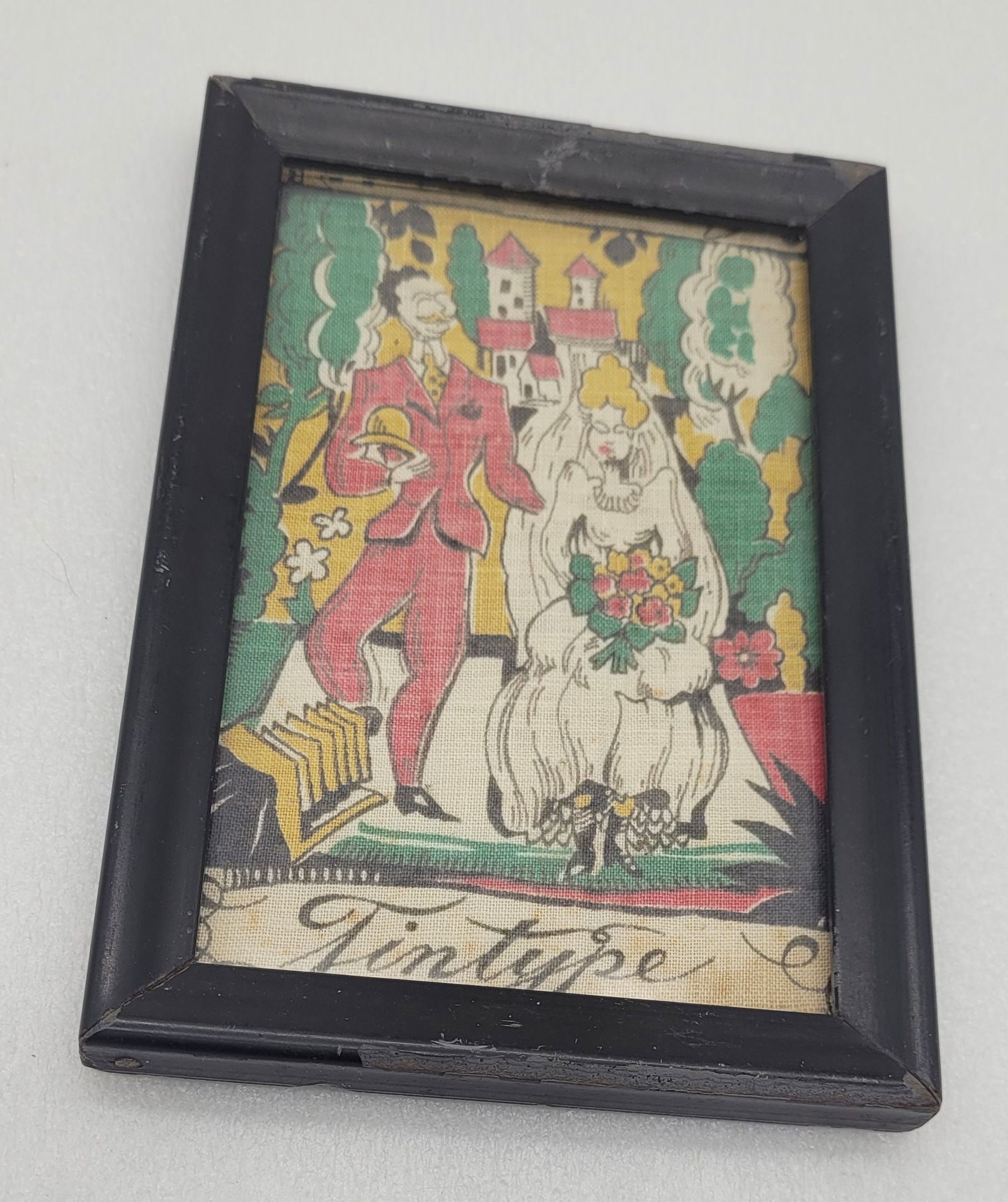 Framed Linen Fabric w Tintype & Married Couple w Camera in Bottom Right (1 of 6)