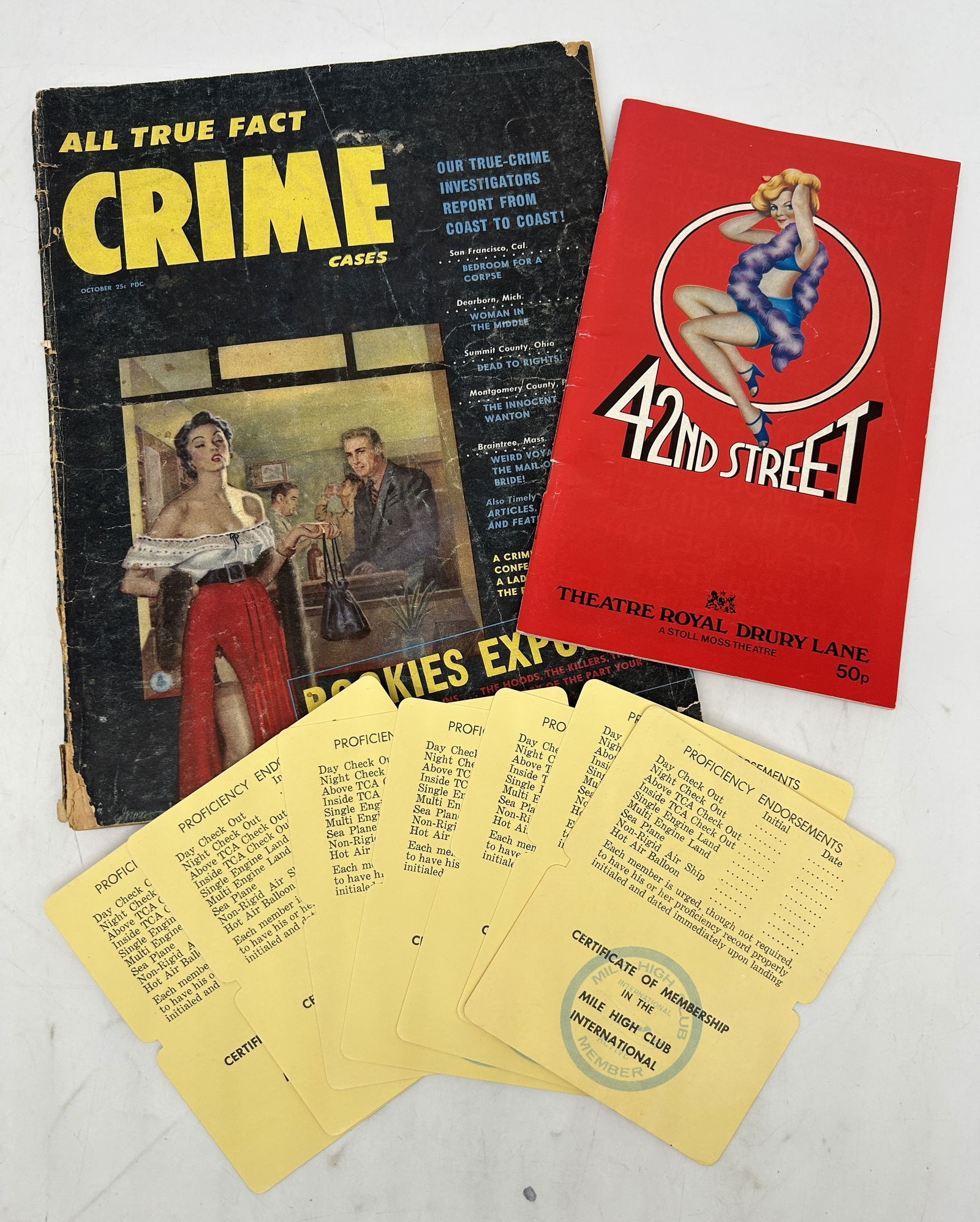 Mile High Club Membership Cards 42nd St Playbill All True Fact Crime Cases 1952 Magazine: Mile High Club Membership Cards 42nd St Playbill All True Fact Crime Cases 1952 Magazine. magazine 8.25" by 11"