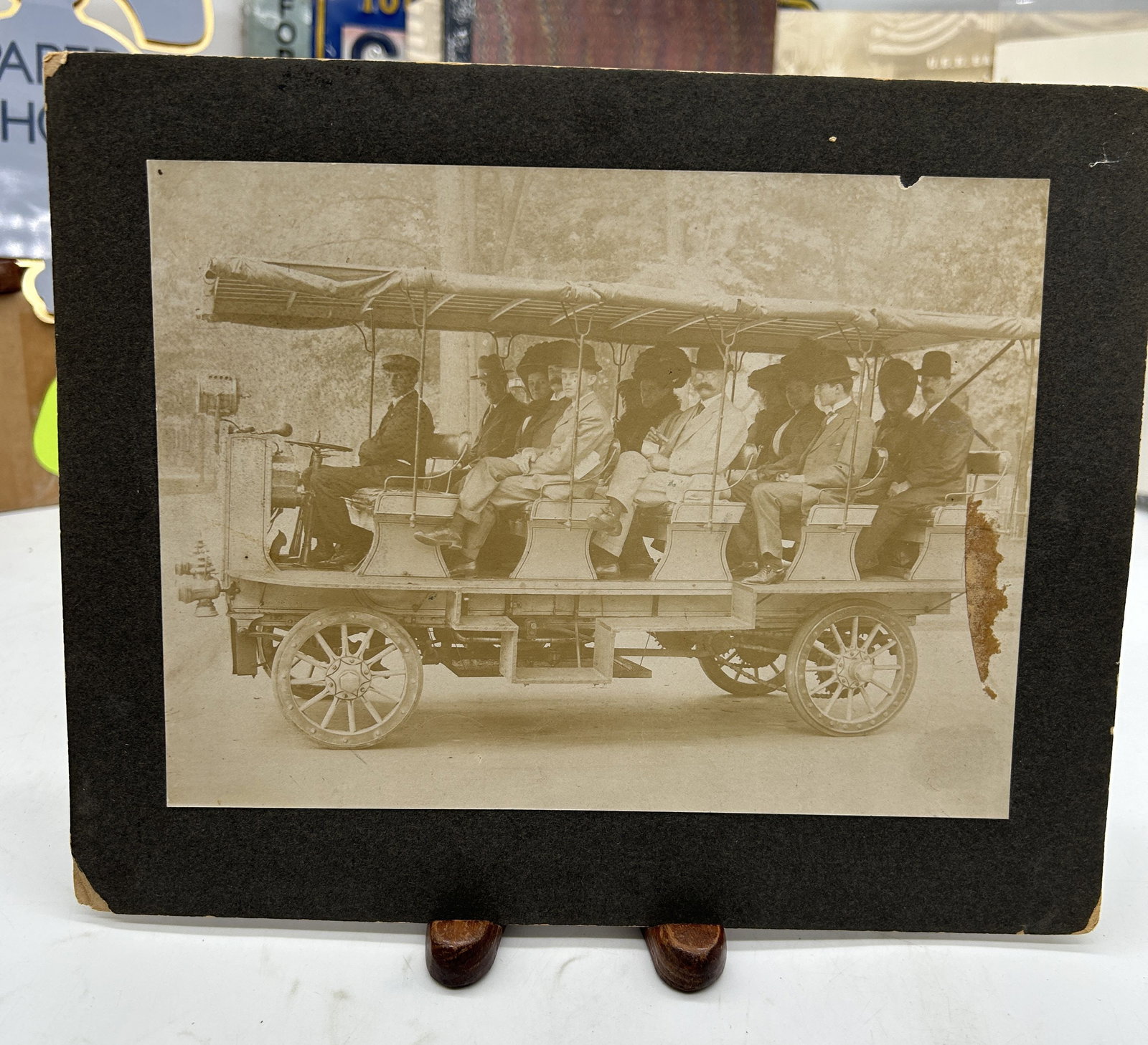 Antique Photo on Board Of Men In Sightseeing Trolley Possibly Denver Co Touring Car: Antique Photo on Board Of Men In Sightseeing Trolley Possibly Denver Co Touring Car. 10" by 8"