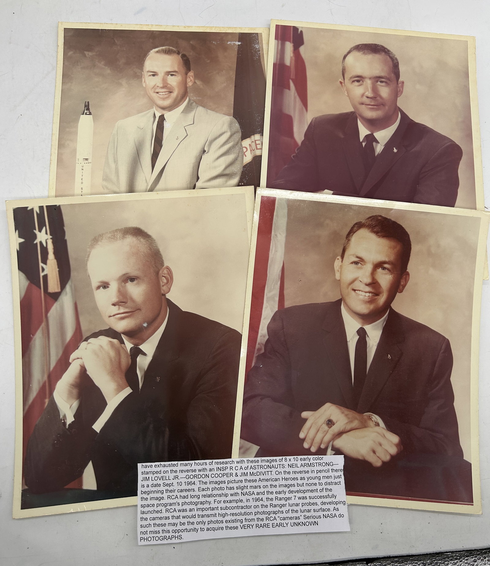 Early Color Photos of Astronauts Armstrong Lovell Cooper McDivitt: Early Color Photos of Astronauts Armstrong Lovell Cooper McDivitt. 10" by 8"