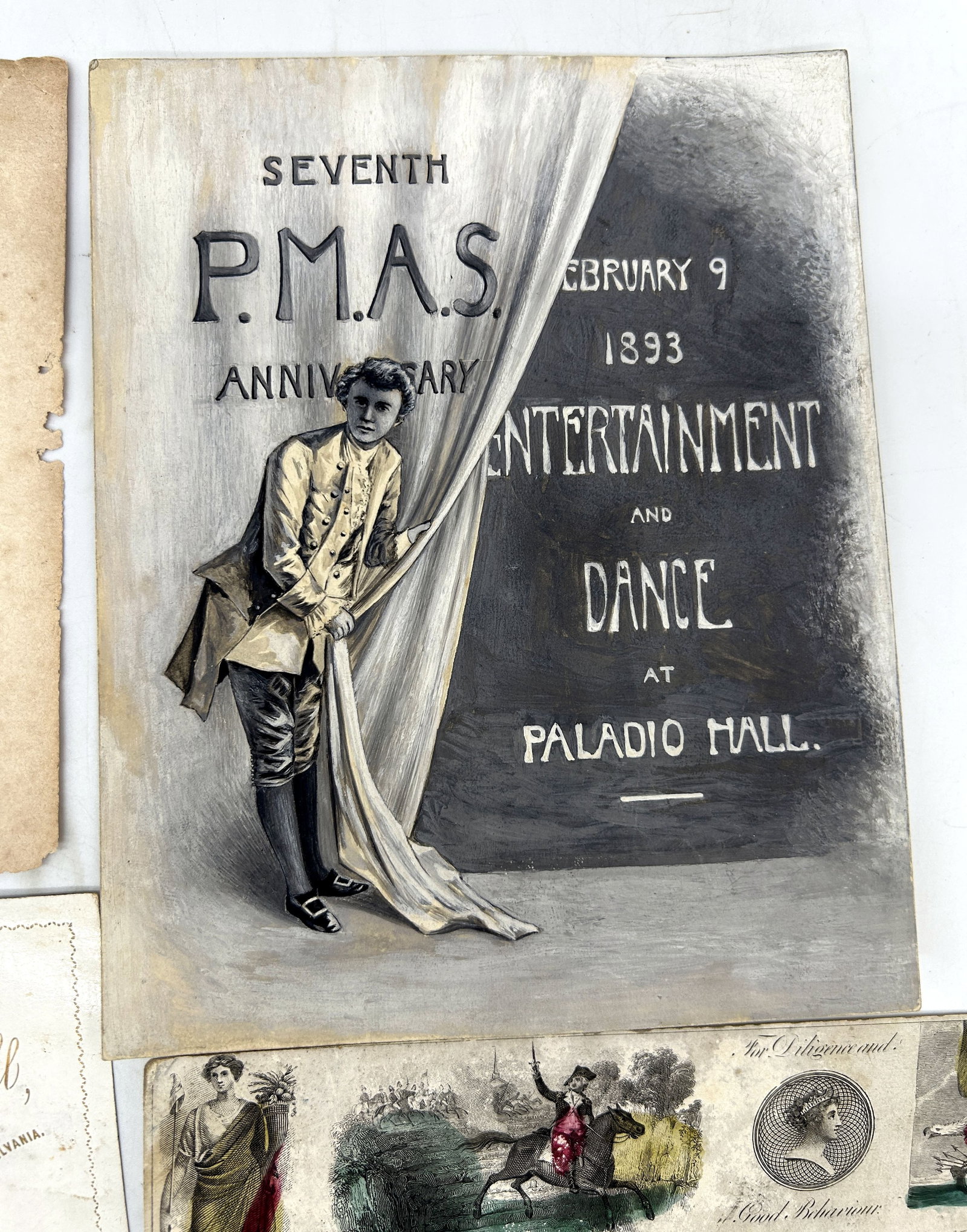 1800s Reward of Merit Certificates 1893 PMAS Dance Pastoral Ball Invite Trade Card+: 1800s Reward of Merit Certificates 1893 PMAS Dance Pastoral Ball Invite Trade Card+.