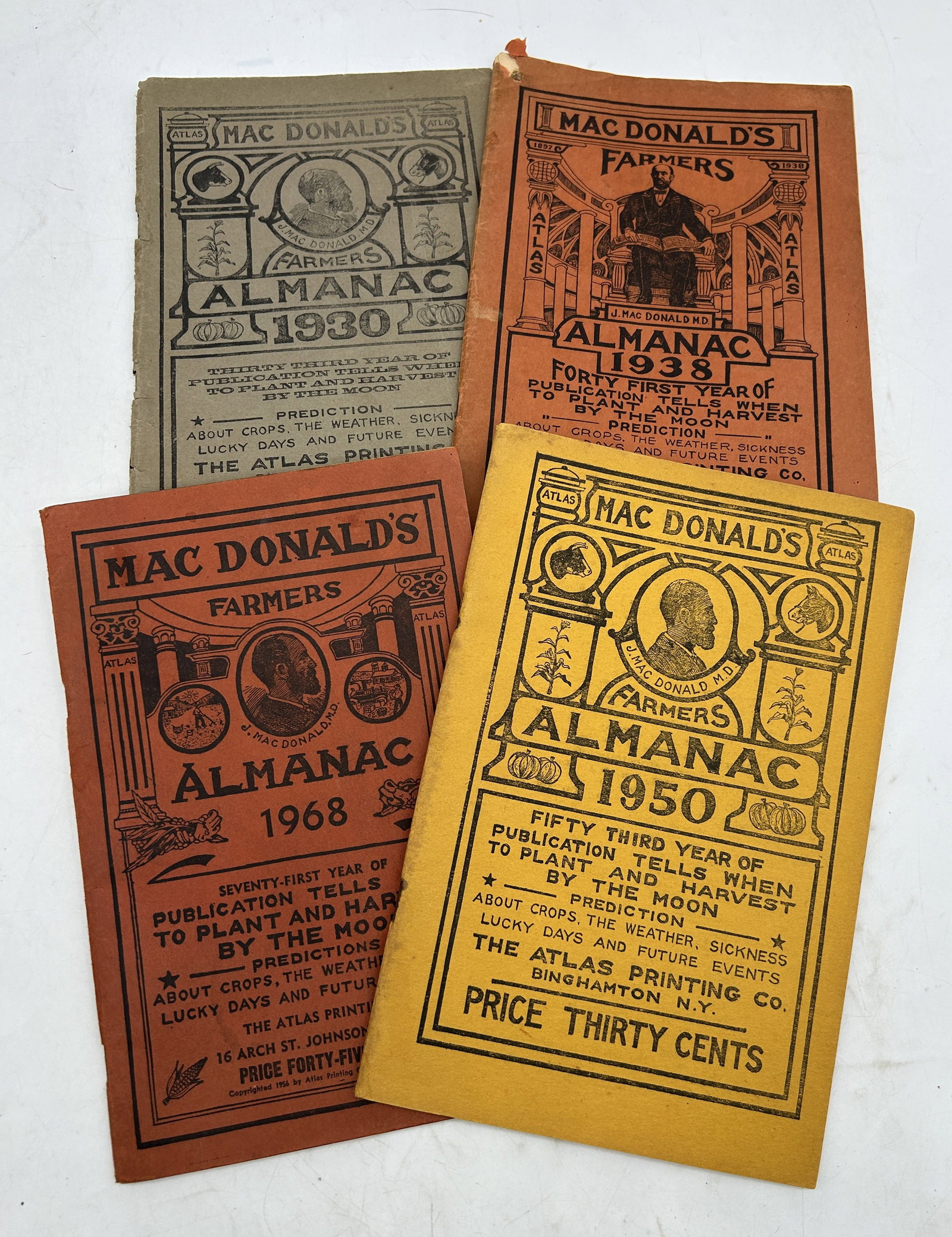 Mac Donald's Almanacs 1930, 38, 50, 68 Altals Printing Co. (4): Mac Donald's Almanacs 1930, 38, 50, 68 Altals Printing Co. (4). 9" by 6".