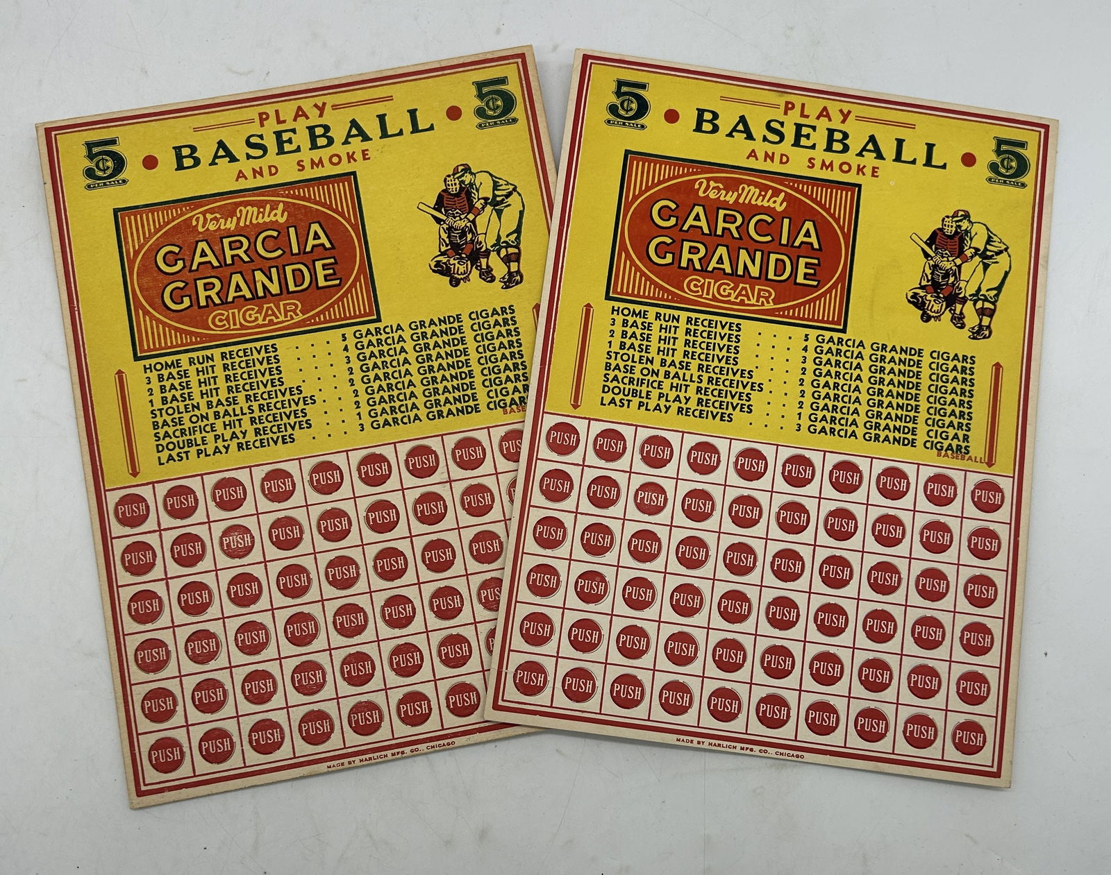 Cigar Advertising Baseball Punch Game Board Harlich Mfg Co. (2): Cigar Advertising Baseball Punch Game Board Harlich Mfg Co. (2). 10" by 7.25"