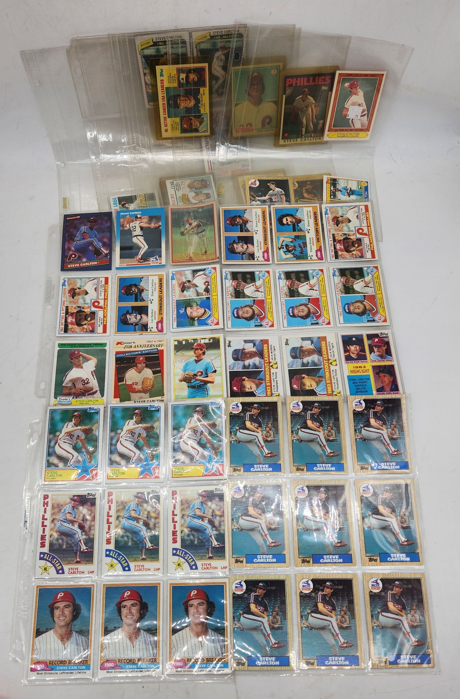 Nice Run of Steve Carlton Cards 1977-1985: Nice Run of Steve Carlton Cards 1977-1985.