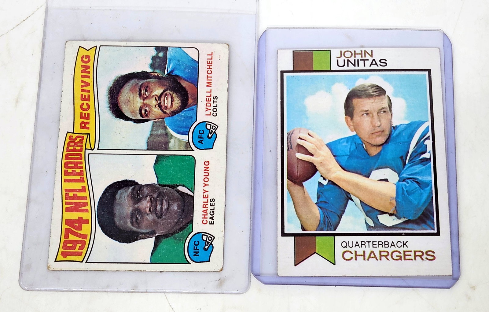 1973 Johny Unitas and 1975 Football Card: 1973 Johny Unitas and 1975 Football Card.