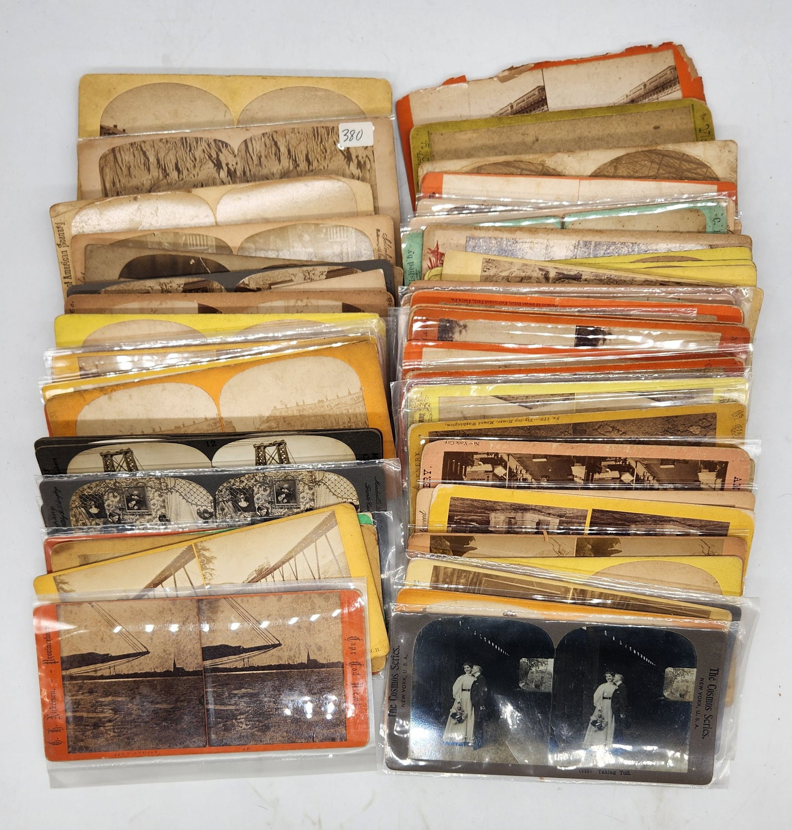 Antique Stereoview Card Lot - 60 Cards - US & World: This is a collection of approximately 60 antique stereoview cards. They are in varying conditions with the protective sleeves being more modern additions. Most appear to be from the late 1800s to the 