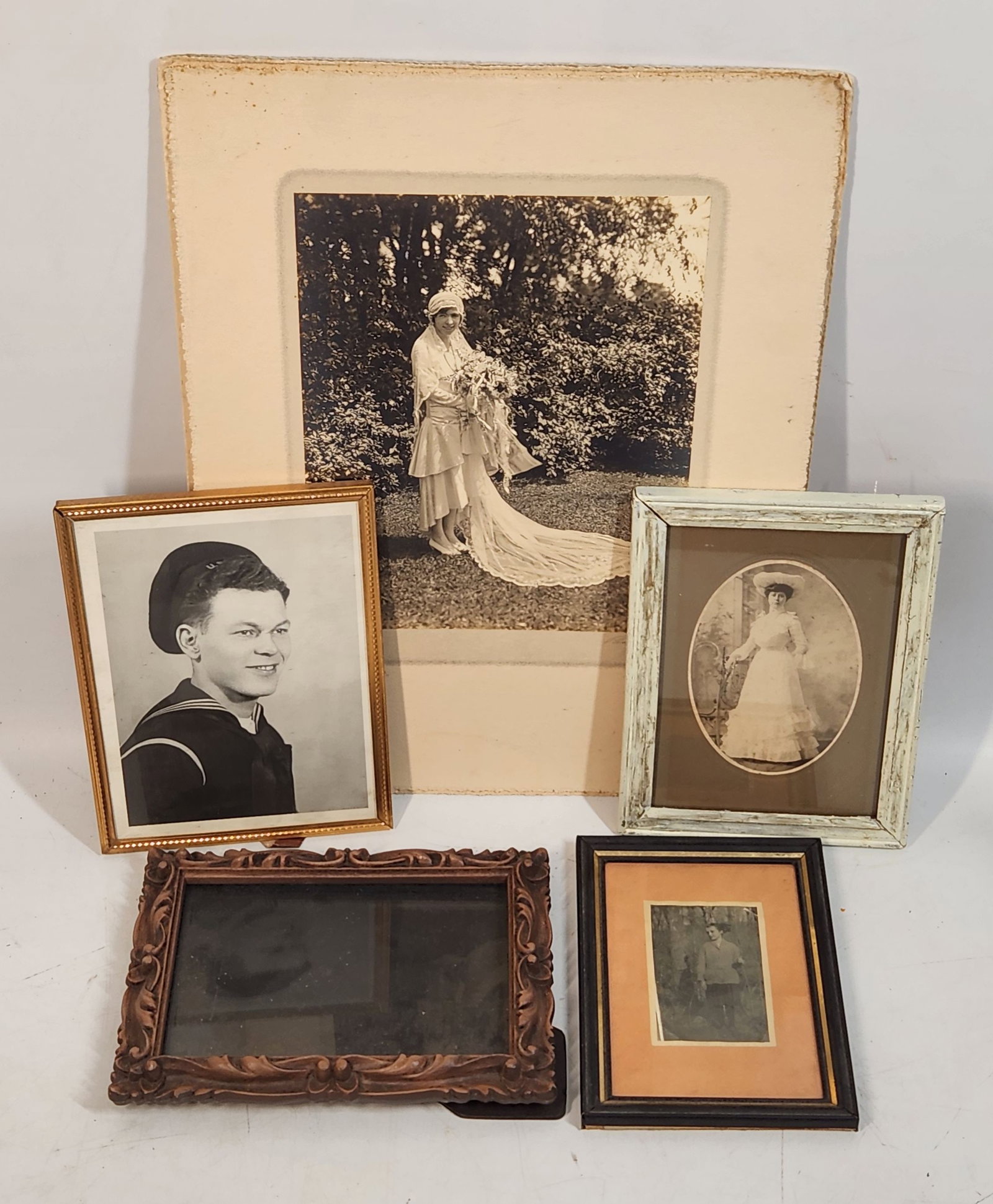 Vintage Framed Photos - Bride, Naval Uniform, & Empty Frame - Lot of 5 (1 of 9)