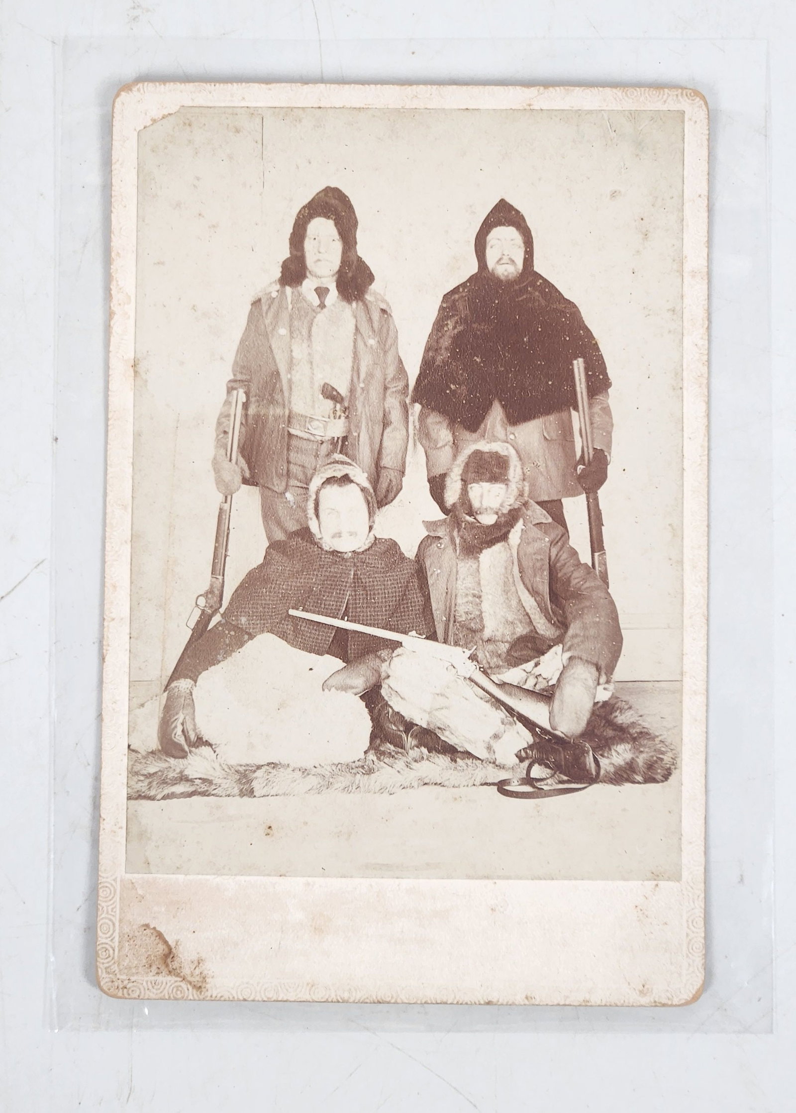 Cabinet Photo - Four Men Hunting Trapping Attire with Rifles (1 of 4)