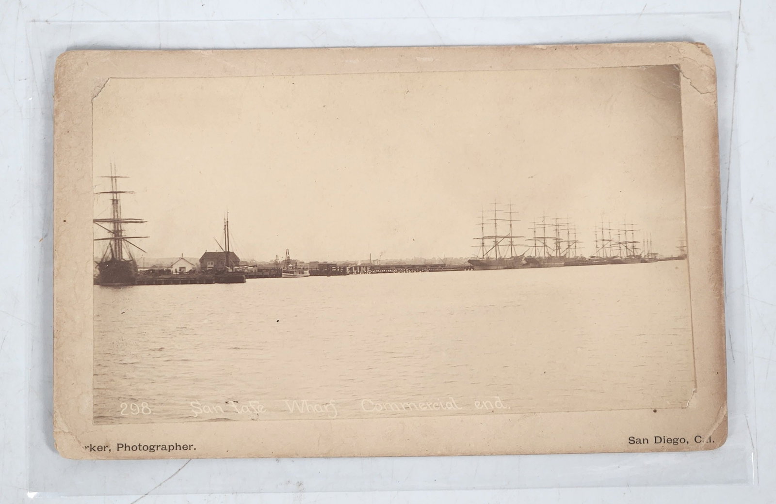 Vintage San Diego CA Santa Fe Wharf Tall Ships Cabinet Photo (1 of 6)