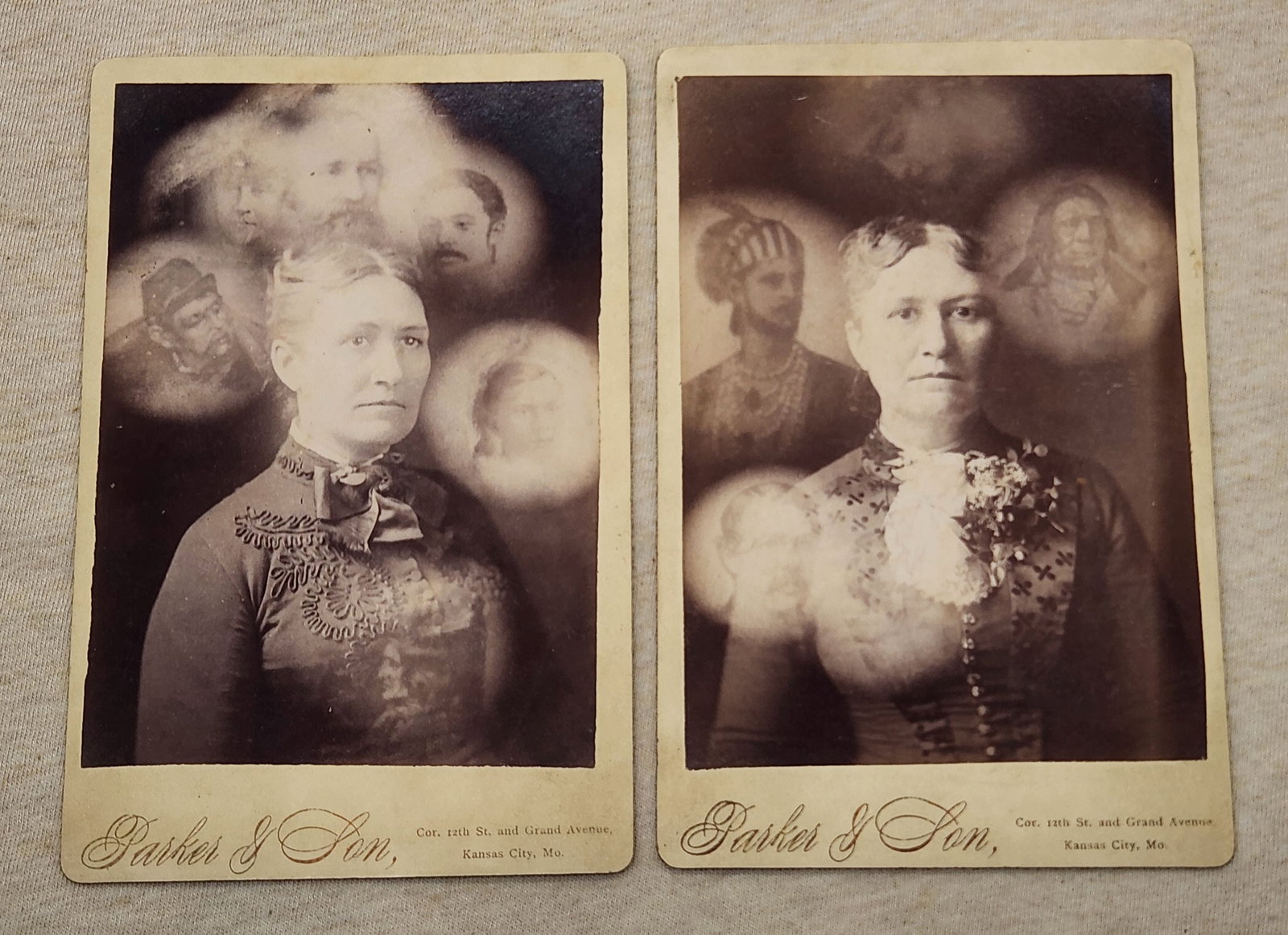 Parker & Son Antique Spirit Photography Cabinet Cards - TWINS Nancy & Tina (1 of 7)