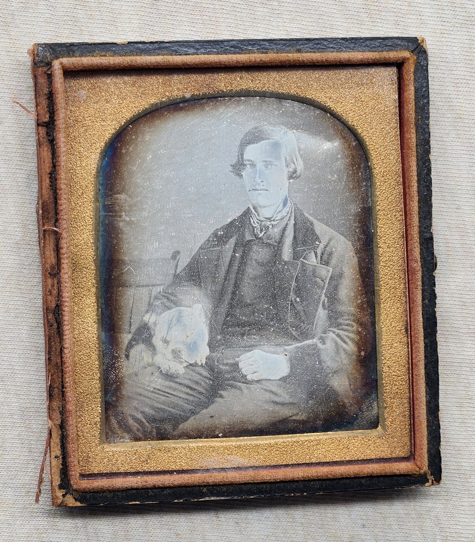 Antique Daguerreotype Portrait - Young Man with Dog, c.1800s (1 of 5)