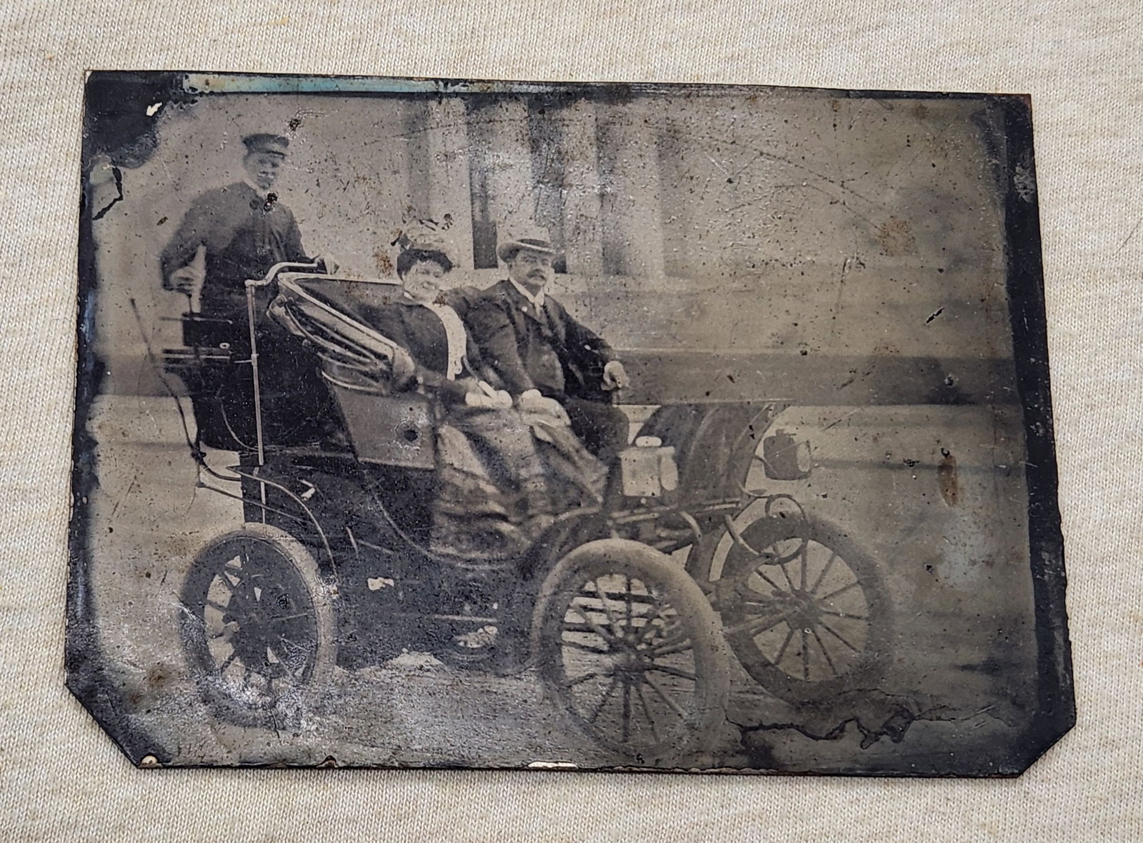 Antique Tin Type Photo - Early Automobile & People - 4x5 inches (1 of 7)