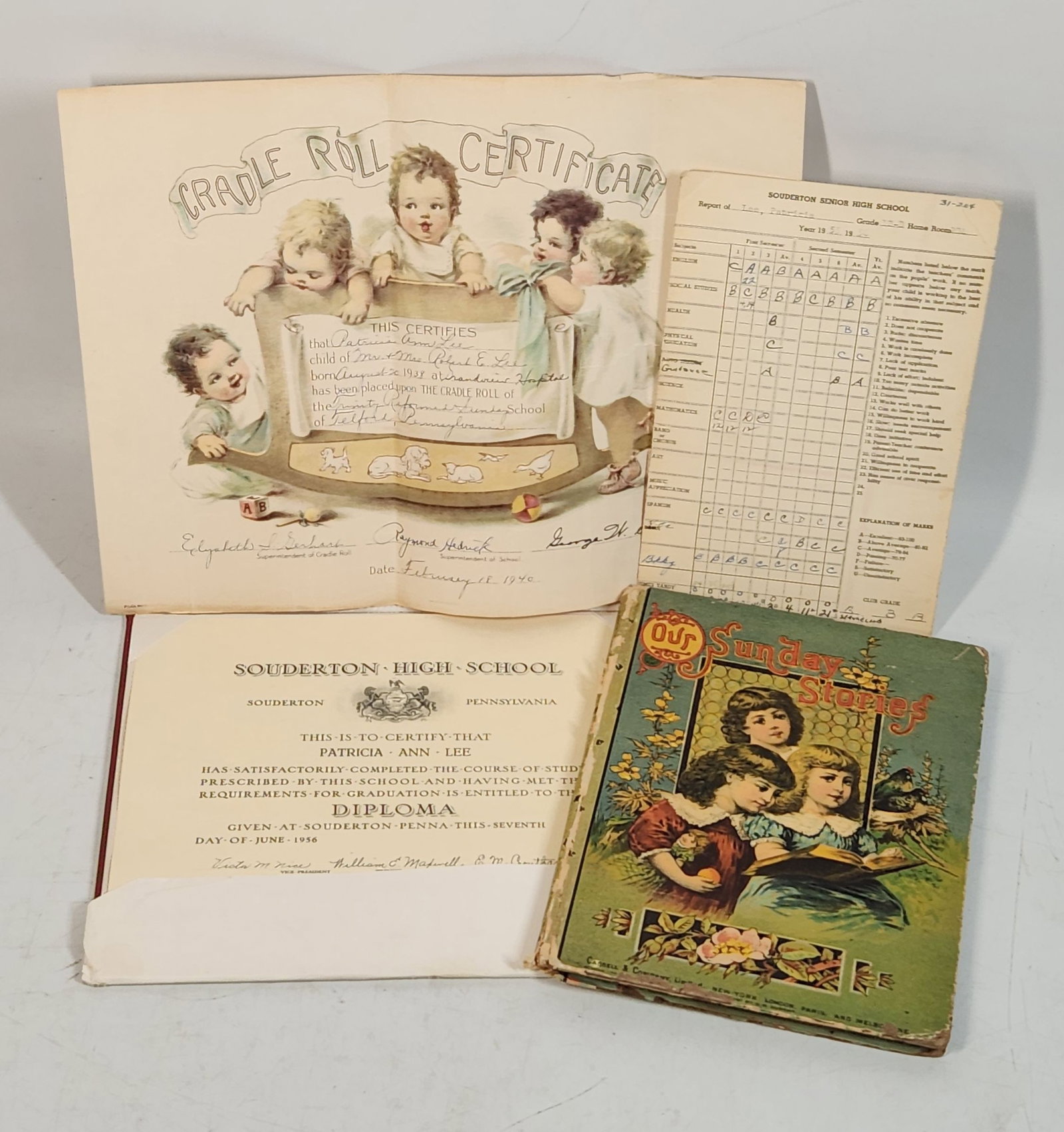Vintage Ephemera Lot: 1940 Cradle Roll, Souderton Diploma & Book (1 of 8)