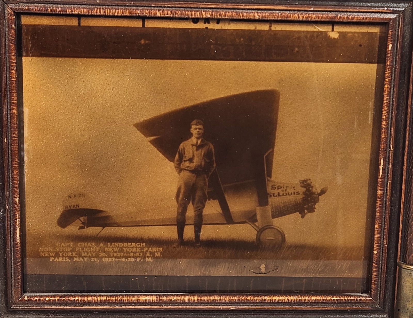 Framed Charles Lindbergh Rare Orotone Photo St. Louis Spirit Airplane (1 of 8)