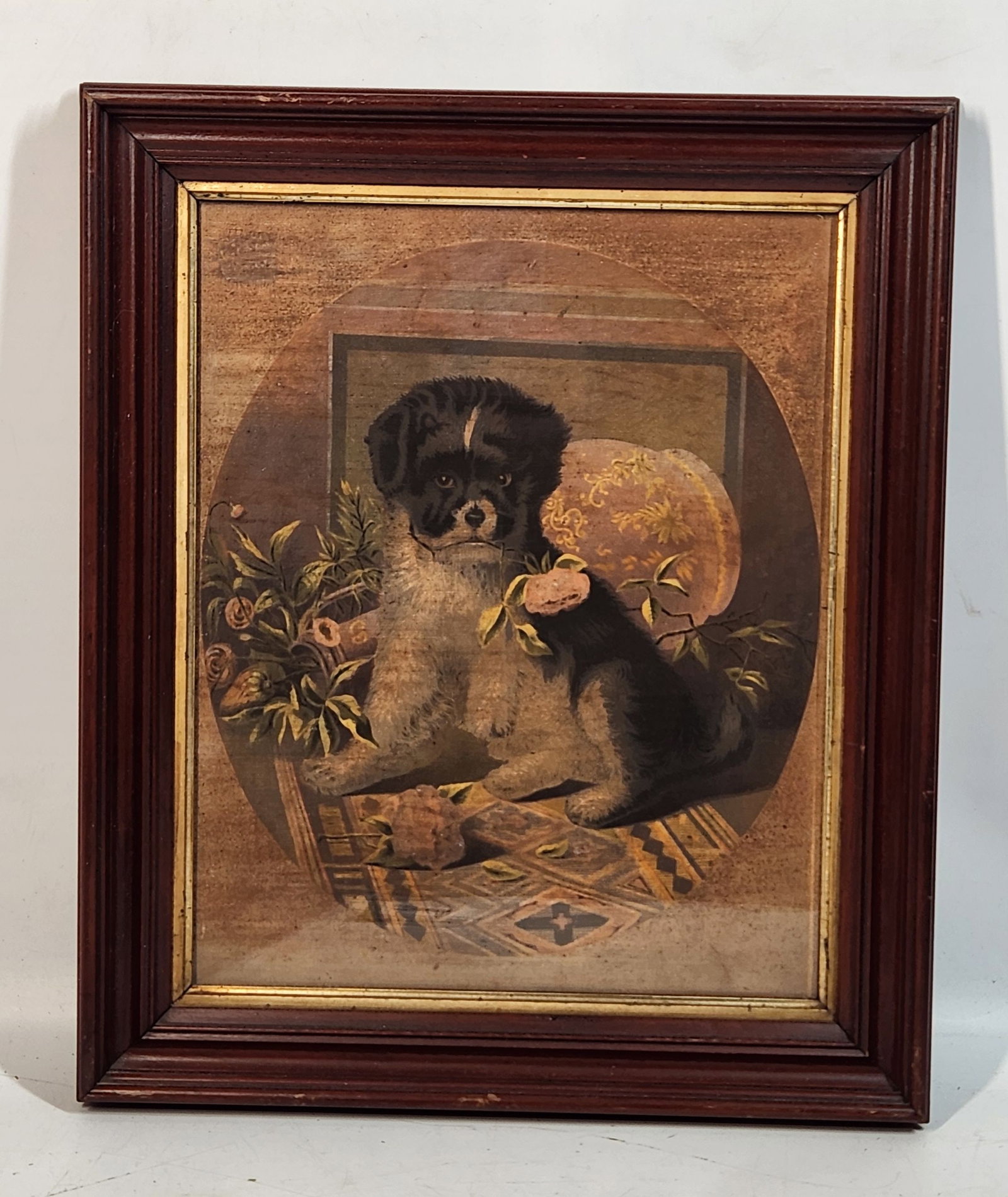 Framed Dog & Cat Print - Brown Wood with Gold Trim, 13" x 15" (1 of 8)