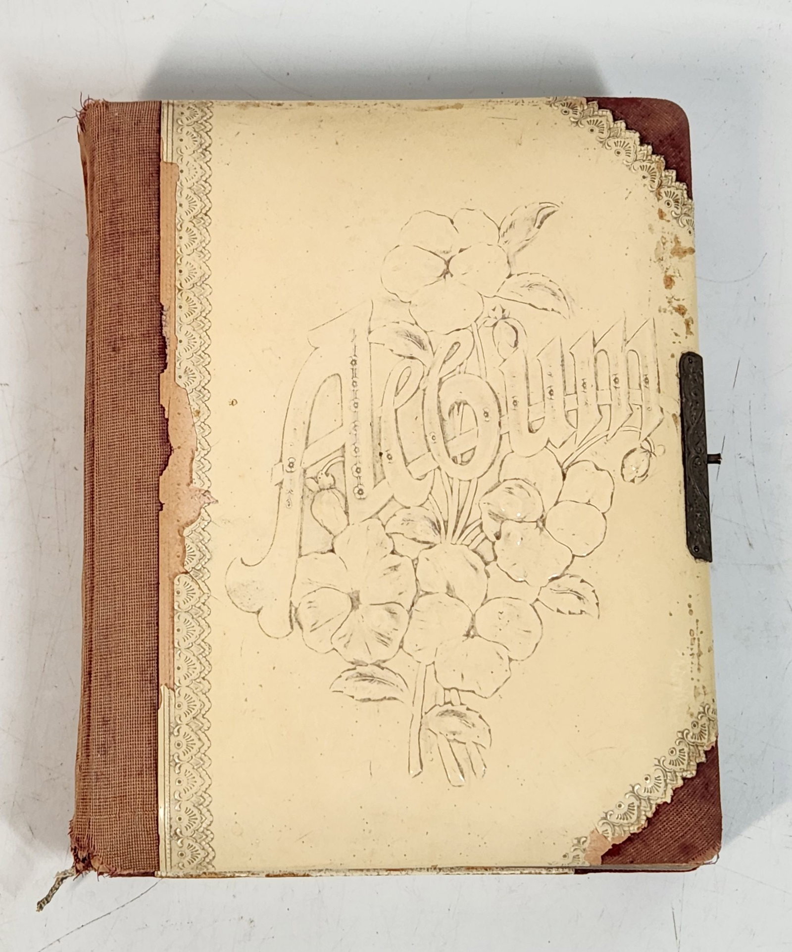 Antique Photo Album w/ Old Photos - Embossed Floral Design (1 of 12)